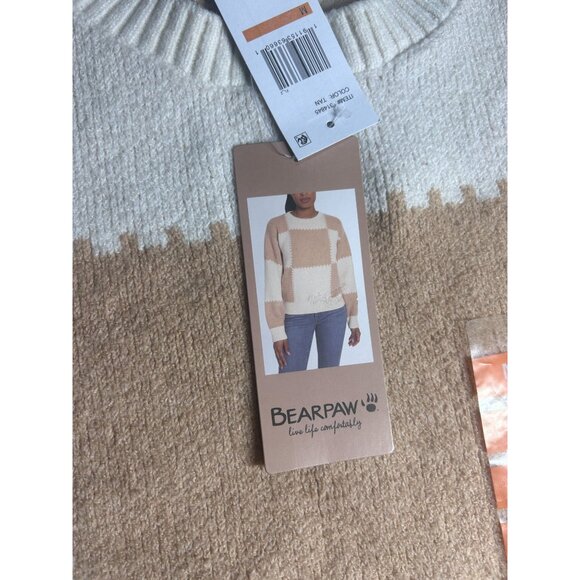 Bearpaw Checkered Crew Neck Sweater Women's Medium Tan & White NEW - Picture 8 of 9